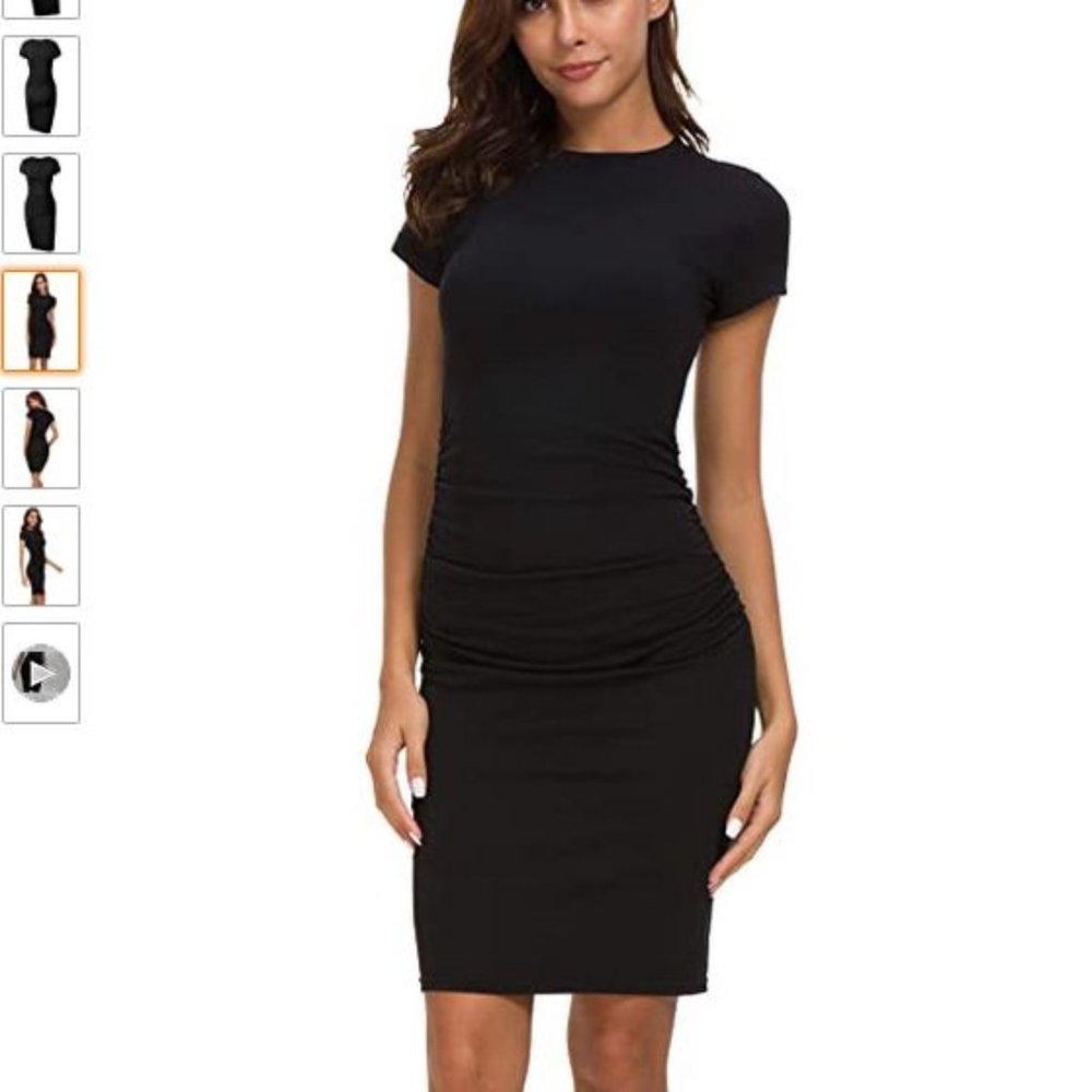 Missufe Short Sleeve Ruched Black T-Shirt Dress S